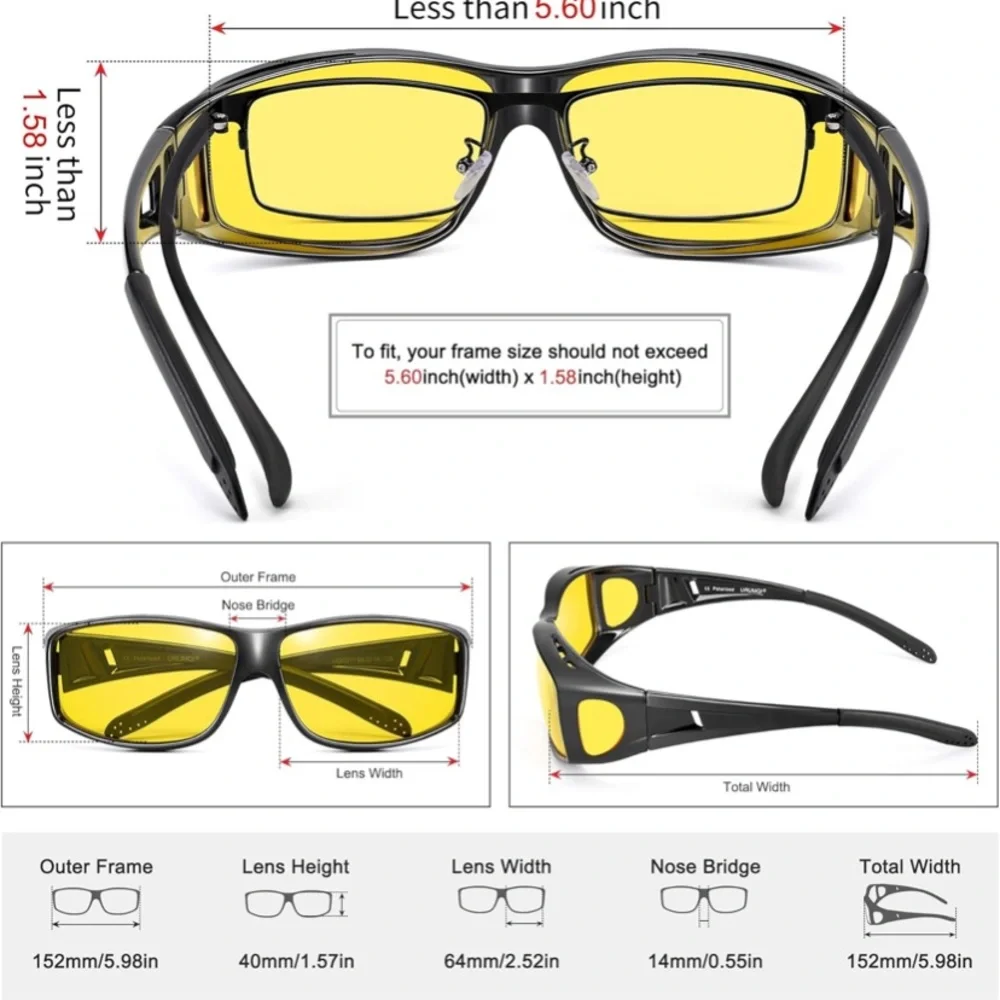 NIB URUMQI Anti-Glare Night Driving Glasses - Fit Over Prescription Glasses
